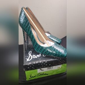 Sam Edelman - Women's Beth Ivy Green Croc Leather Pumps
